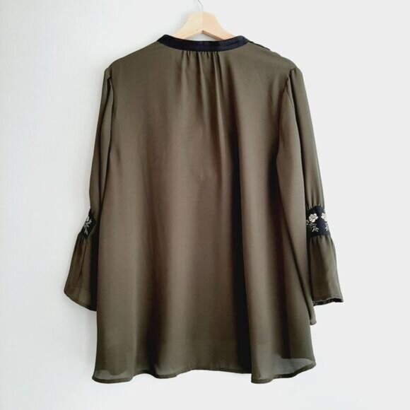 STYLE & CO Boho Peasant Blouse Floral Embroidered Flowy Bell Sleeve Sz L - Picture 11 of 15